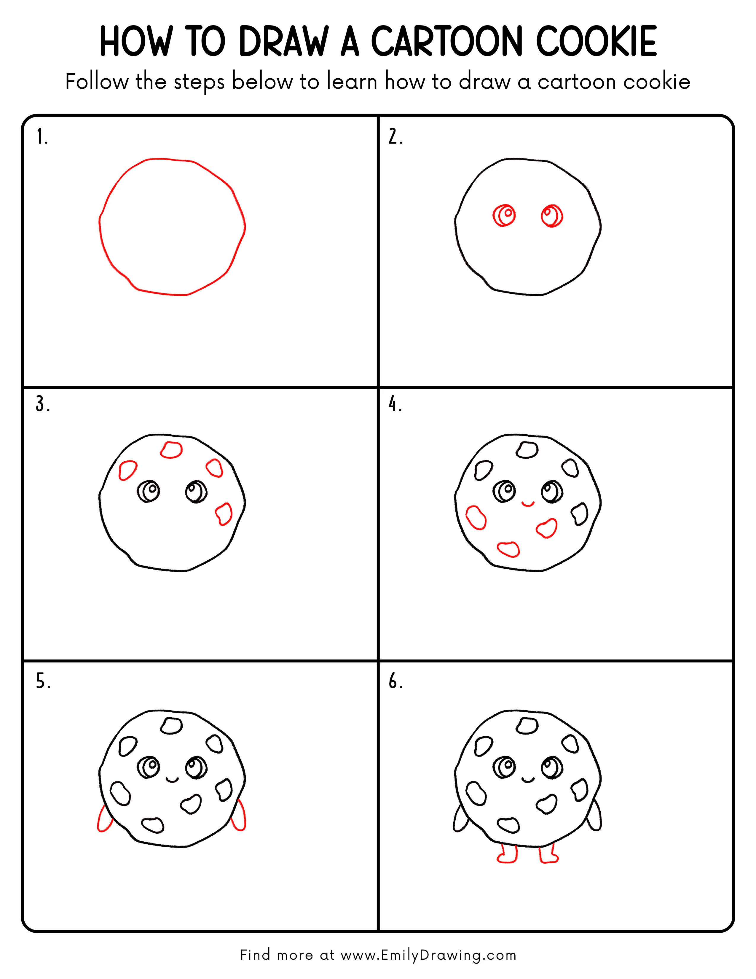 Printable Cartoon Cookie Drawing Guide